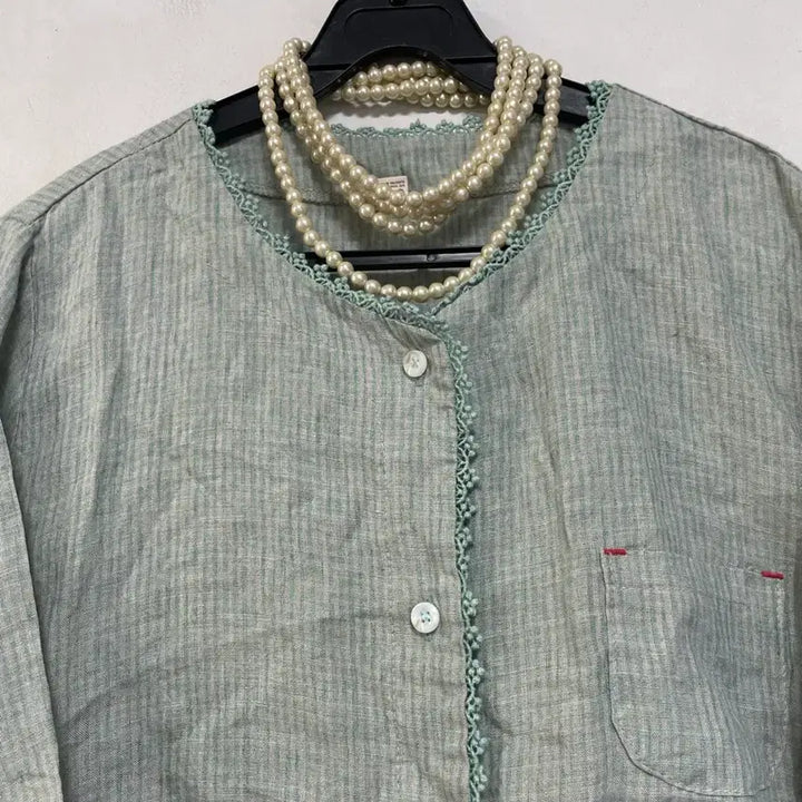 [BUNJANG] N6314 Lace Panel Cotton Blend Jacket Blouse / 특가새)N6314 레이스 배색 면 자켓 블라우스.아방