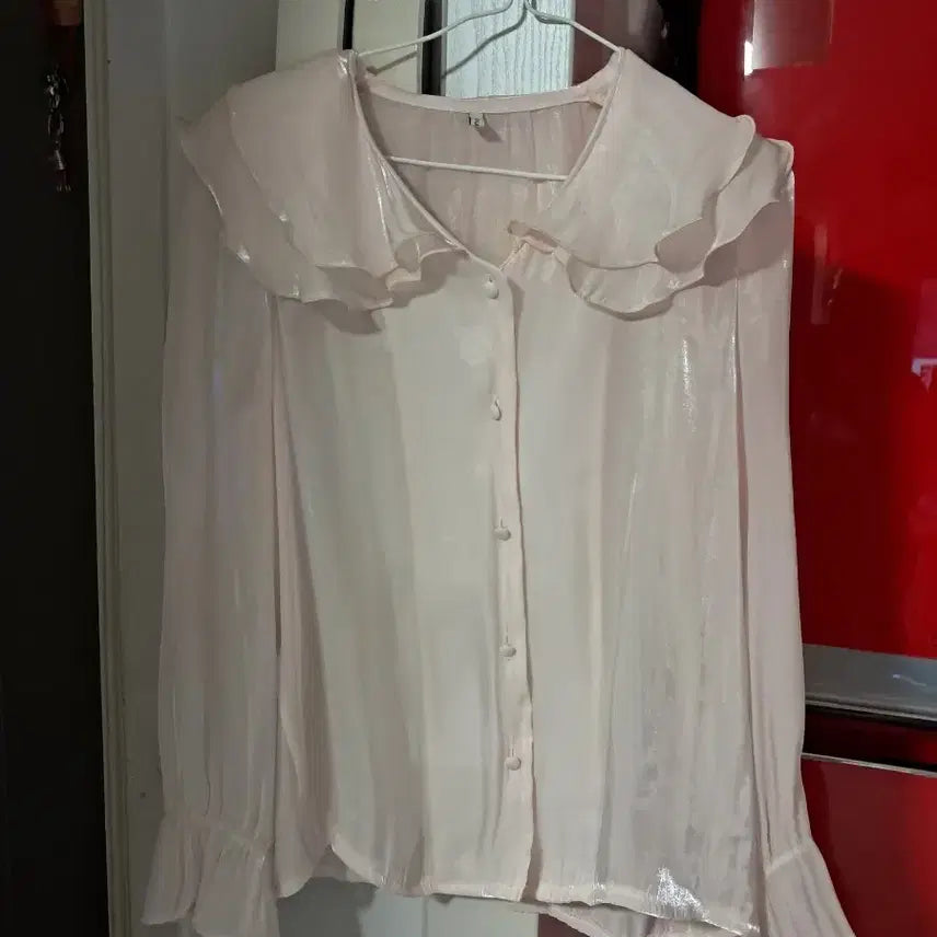 [BUNJANG] Our Sheer Frill Blouse Pink / 아우어 시스루 프릴 폰 블라우스 핑크 새옷