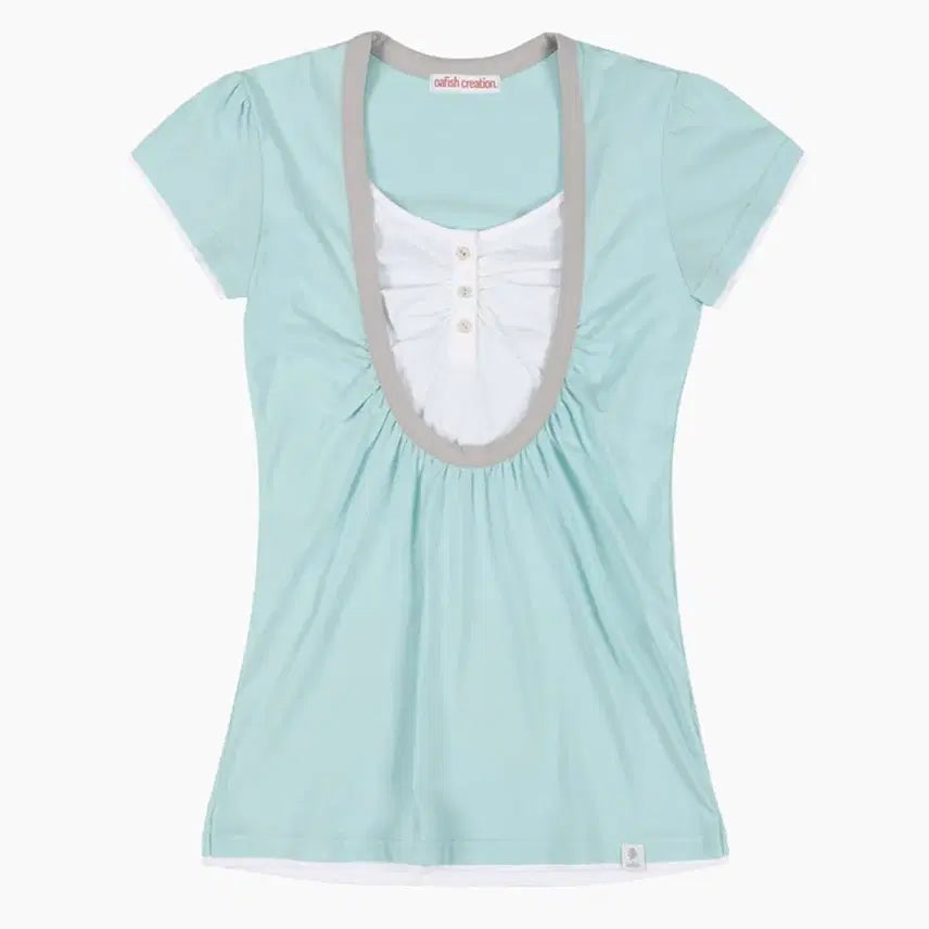 [BUNJANG] Oafish Shirring U-neck T-shirt Mint / 오피쉬 Oafish Shirring U neck T-shirts Mint