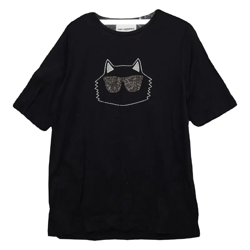 [BUNJANG] Karl Lagerfeld Printed Black Short Sleeve T-Shirt / 칼 라거펠트 프린팅 블랙 반팔티 90 (구 66)