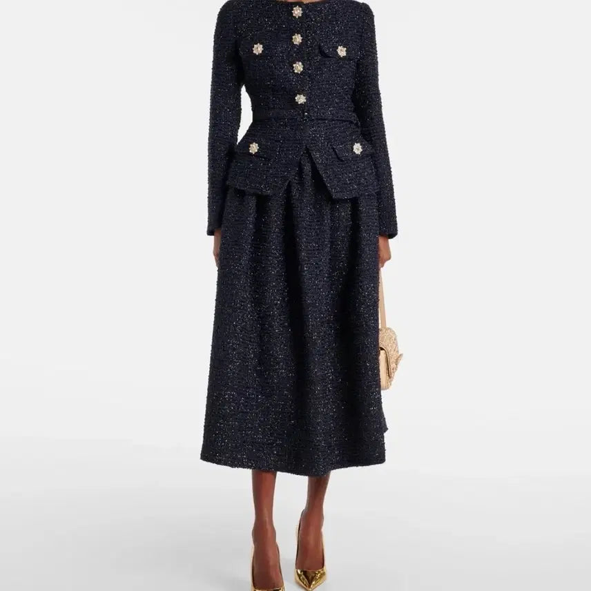 [BUNJANG] Self-Portrait Navy Metallic Midi Dress / 셀프포트레이트 SELFPORTRAIT 네이비 메탈릭 미디 드레스