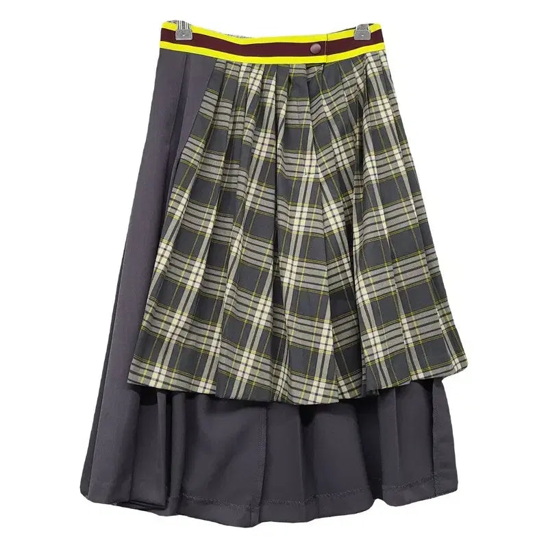 [BUNJANG] H&amp;M Checked Grey Layered Vintage Skirt Size 34 / 에이치엔앰 체크 그레이 레이어드 빈티지 스커트 34