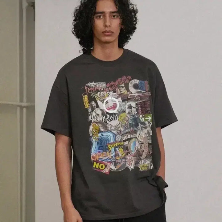 [BUNJANG] GRAILZ COLLAGE T-Shirt Charcoal / [에스파윈터착용] 그레일즈 COLLAGE 티셔츠 반팔 챠콜 판매