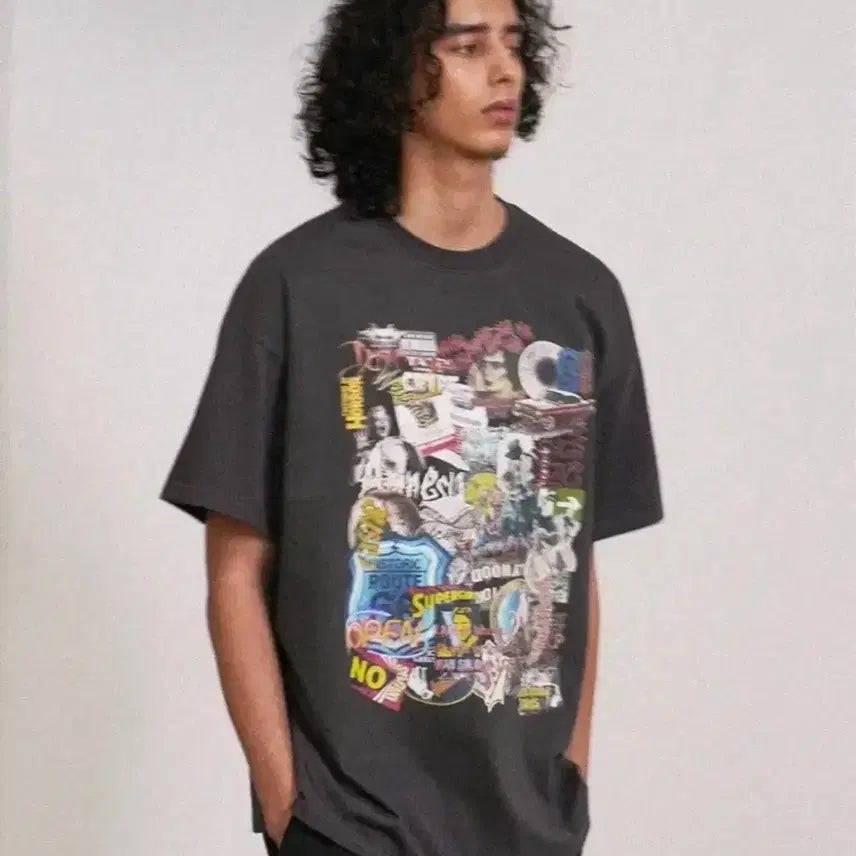 [BUNJANG] GRAILZ COLLAGE T-Shirt Charcoal / [에스파윈터착용] 그레일즈 COLLAGE 티셔츠 반팔 챠콜 판매