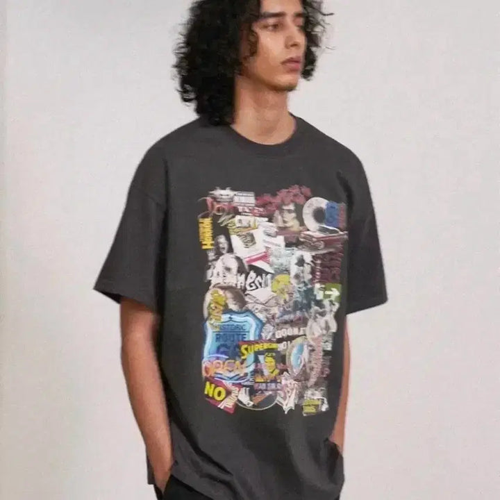 [BUNJANG] GRAILZ COLLAGE T-Shirt Charcoal / [에스파윈터착용] 그레일즈 COLLAGE 티셔츠 반팔 챠콜 판매