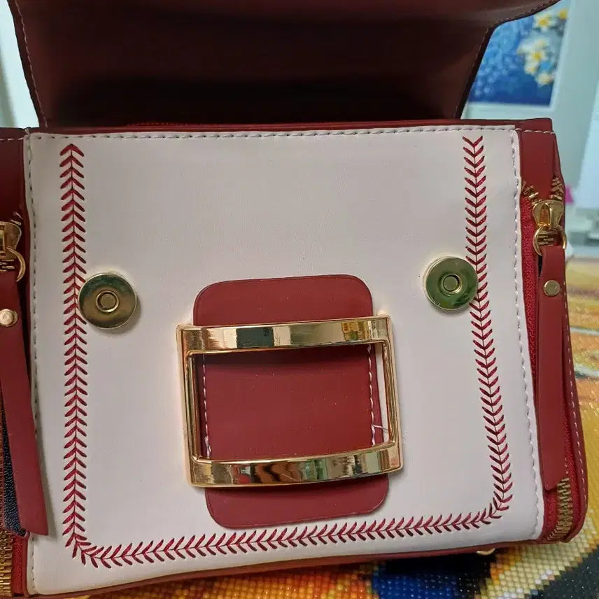 [BUNJANG] Red/White Square Tote Bag / 레드/화이트 스퀘어 토트백