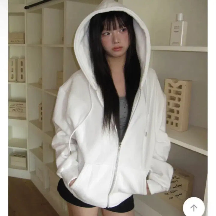 [BUNJANG] Modi Mood Brushed Cotton Oversized Lettering Hoodie Zip-Up White / 모디무드 양기모 오버핏 레터링 후드집업 화이트 판매