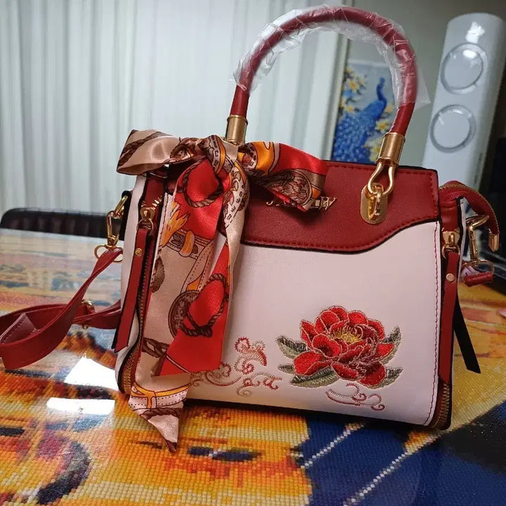 [BUNJANG] Floral Embroidery Scarf Tote Bag Shoulder Bag / 플라워 자수 스카프 토트백 숄더백