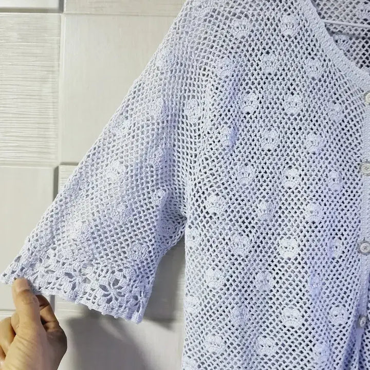 [BUNJANG] Hand-Knitted Cardigan Light Blue / 연하늘색 손뜨개 가디건