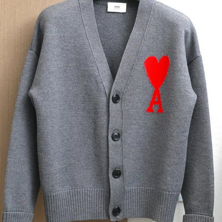 [BUNJANG] AMI Paris Big Heart Virgin Wool Cardigan Grey M / 아미 빅하트 버진울 가디건 그레이 M