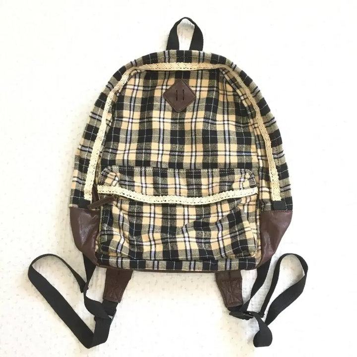 [BUNJANG] Mori Girl Check Backpack with Lace Trim / JPN/ 모리걸체크백팩 모리룩레이스가방 모리걸가방 모리룩가방
