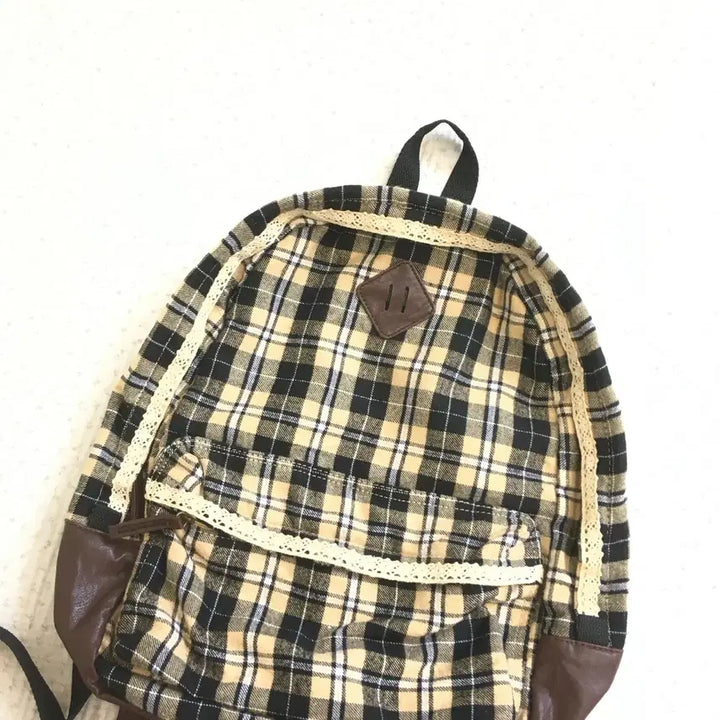 [BUNJANG] Mori Girl Check Backpack with Lace Trim / JPN/ 모리걸체크백팩 모리룩레이스가방 모리걸가방 모리룩가방