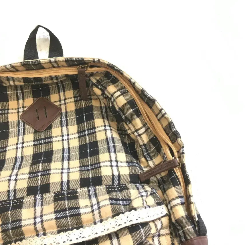 [BUNJANG] Mori Girl Check Backpack with Lace Trim / JPN/ 모리걸체크백팩 모리룩레이스가방 모리걸가방 모리룩가방