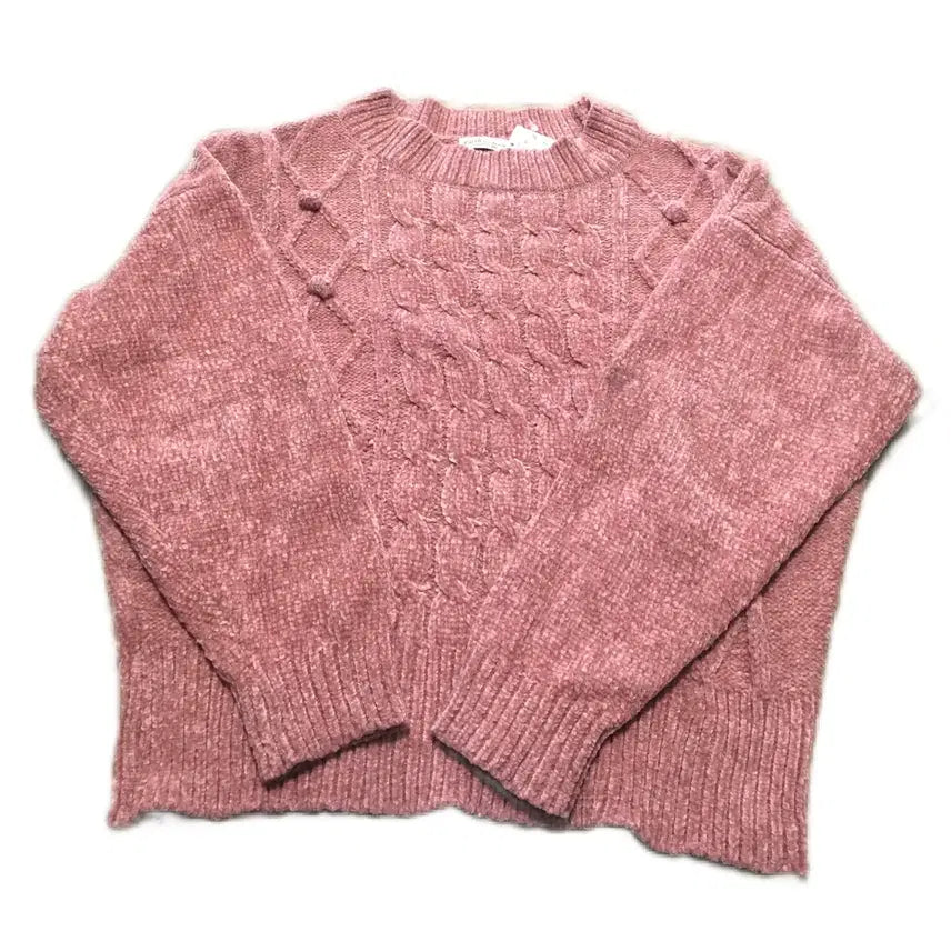 [BUNJANG] Vintage Pink Cable Knit Sweater with Pom-poms / 일본빈티지 핑크 꽈배기 폼폼 니트
