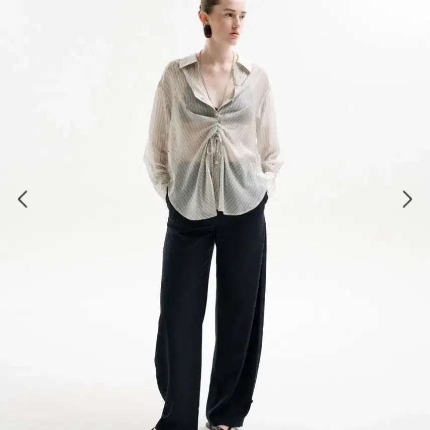 [BUNJANG] L-HAS DRAPE TUCK SHEER SHIRT Light Beige S / [새상품] 르하스 DRAPE TUCK SHEER SHIRT