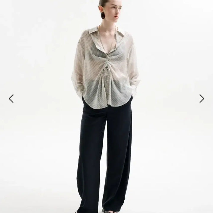[BUNJANG] L-HAS DRAPE TUCK SHEER SHIRT Light Beige S / [새상품] 르하스 DRAPE TUCK SHEER SHIRT