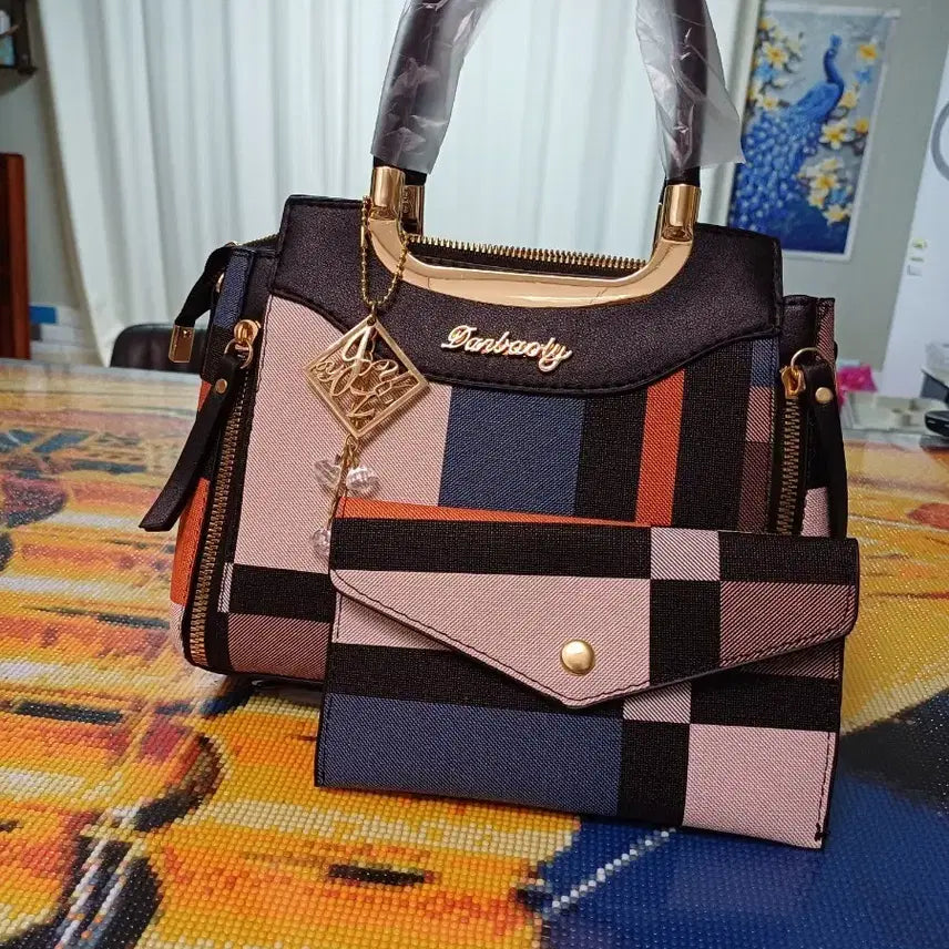 [BUNJANG] Danbaoly Check Pattern Tote Bag + Card Wallet Set / Danbaoly 체크 패턴 토트백 + 카드지갑 세트
