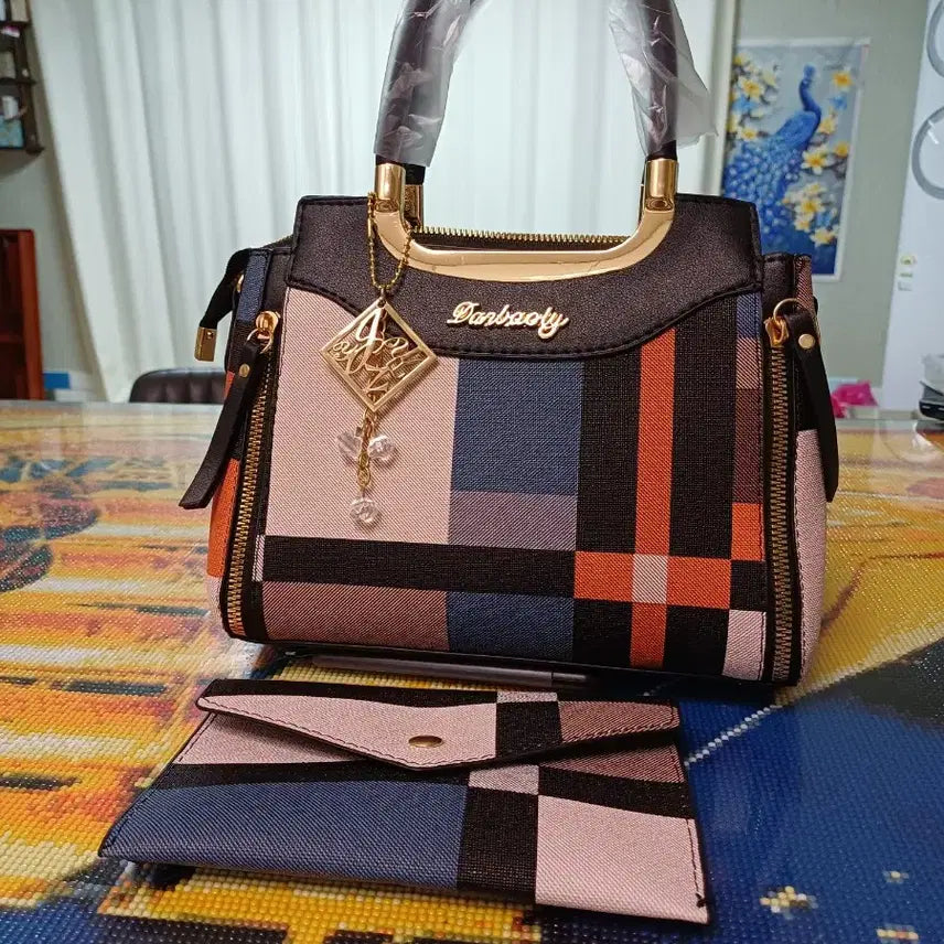 [BUNJANG] Danbaoly Check Pattern Tote Bag + Card Wallet Set / Danbaoly 체크 패턴 토트백 + 카드지갑 세트