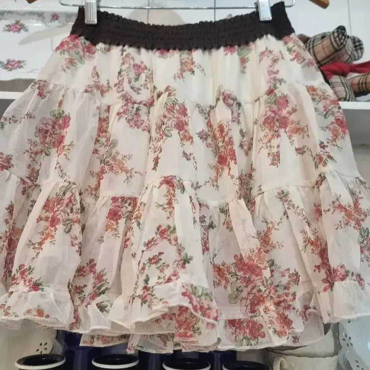 [BUNJANG] Olive des Olive Flower Chiffon Tiered Skirt / 플라워 쉬폰 캉캉 스커트