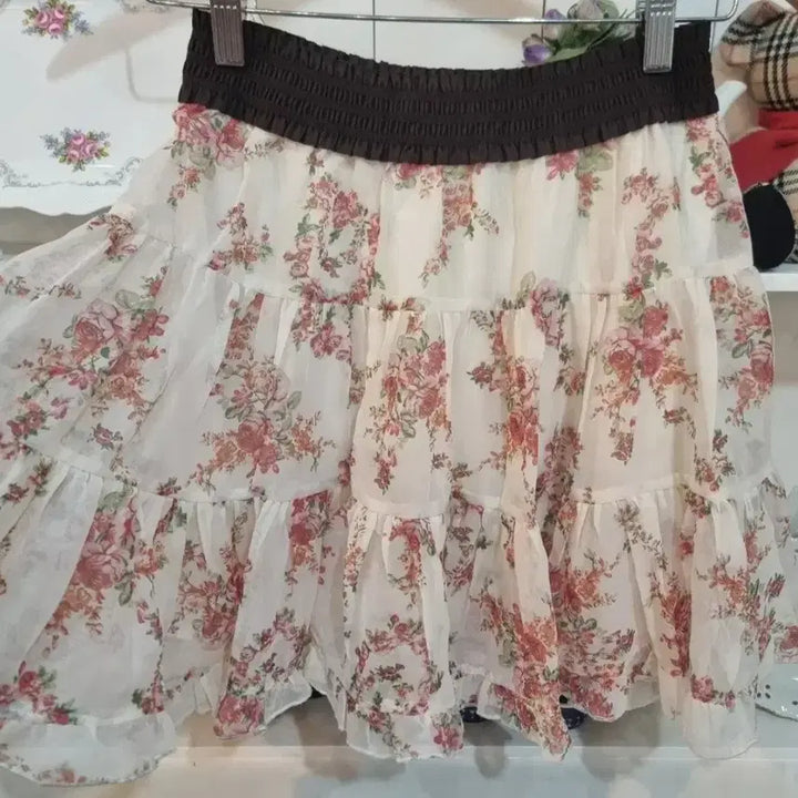 [BUNJANG] Olive des Olive Flower Chiffon Tiered Skirt / 플라워 쉬폰 캉캉 스커트