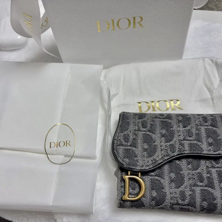 [BUNJANG] Dior Saddle Lotus Wallet Oblique Jacquard Grey Denim / 디올 지갑 오블리크 자카드 새들 로터스 월렛 그레이 데님