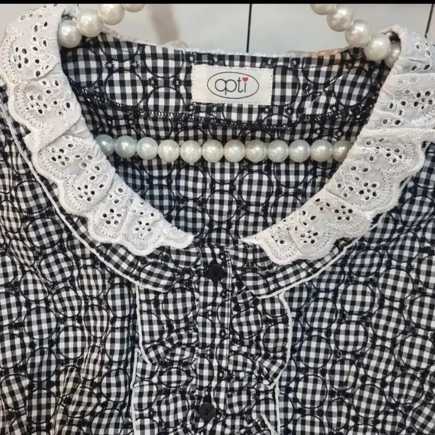 [BUNJANG] Opti Gingham Check Lace Blouse / 깅엄 체크 레이스 블라우스