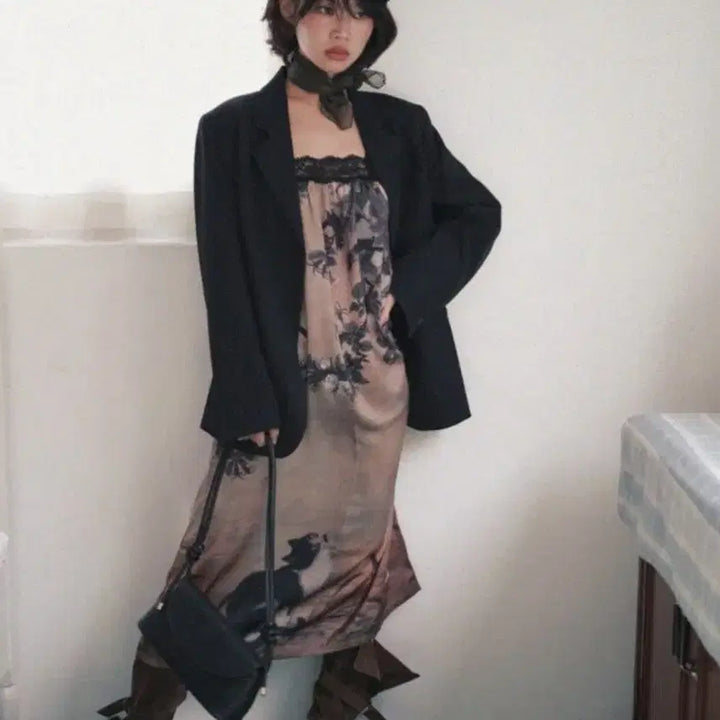 [BUNJANG] Minwha Myojakdo Print M-Size One-Piece Dress / 한땀한땀 민화 묘작도 원피스 M사이즈