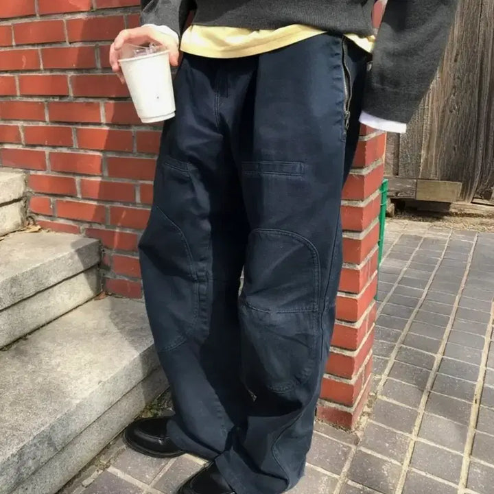 [BUNJANG] LEHAER Side Zipper Garment Dyed Cargo Pants Navy / 르아르 사이드 지퍼 가먼트 다잉 카고팬츠 네이비