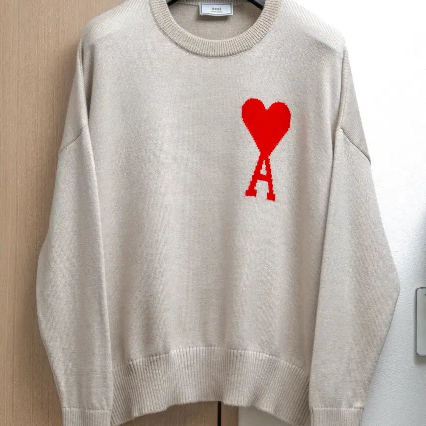 [BUNJANG] AMI Big Heart Oversized Wool Knit Beige L / 아미 빅하트 오버핏 울 니트 베이지 L