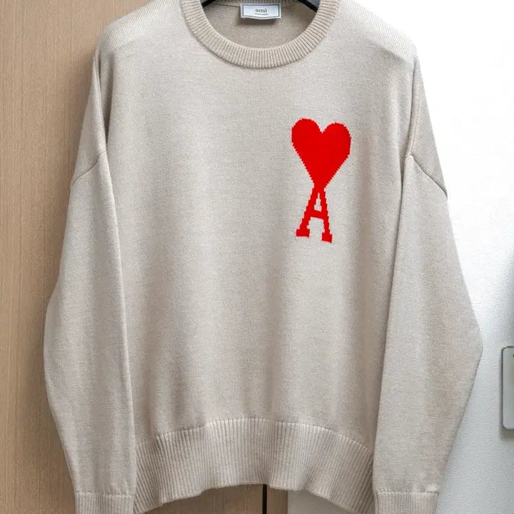 [BUNJANG] AMI Big Heart Oversized Wool Knit Beige L / 아미 빅하트 오버핏 울 니트 베이지 L