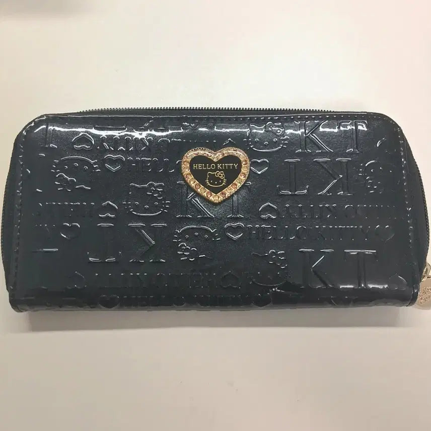 [BUNJANG] Hello Kitty Enamel Heart Accent Black Long Wallet / 헬로키티 블랙 장지갑 에나멜 하트 장식