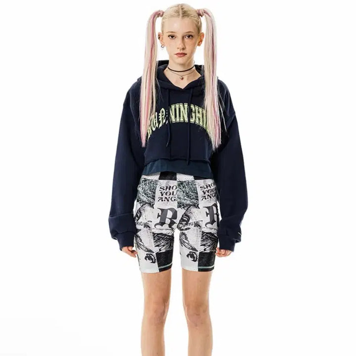 [BUNJANG] Arch Logo Layered Crop Hoodie Navy Vintage / 아치로고 레이어드 크롭 후디 네이비 빈티지 후드티
