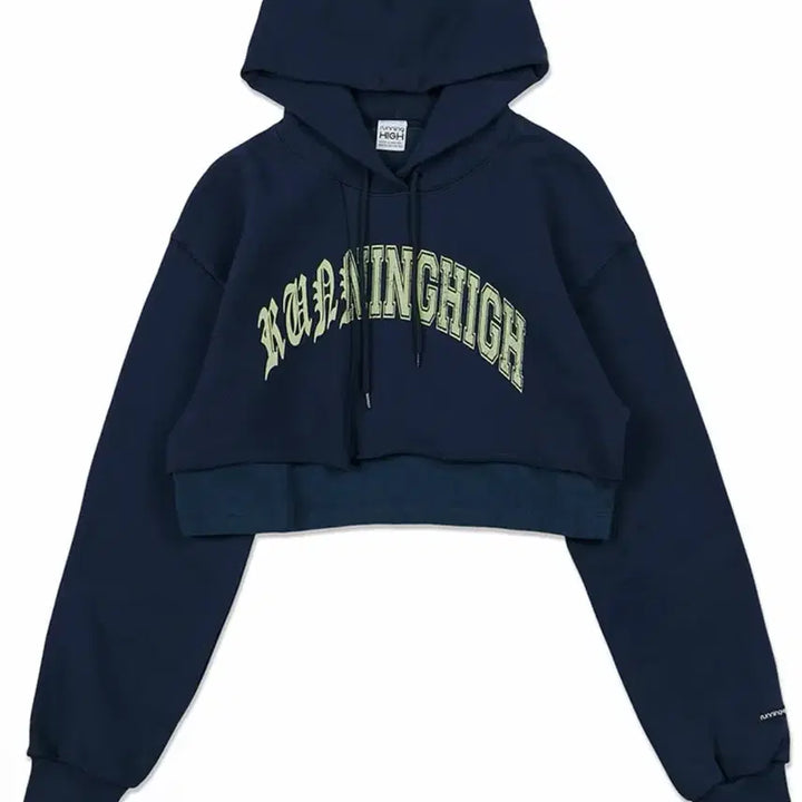 [BUNJANG] Arch Logo Layered Crop Hoodie Navy Vintage / 아치로고 레이어드 크롭 후디 네이비 빈티지 후드티