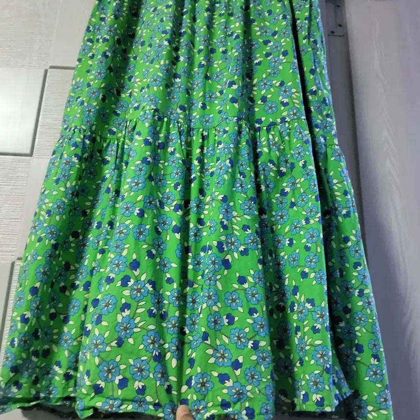[BUNJANG] Green Puff Sleeve Cotton Long Dress / 초록 퍼프소매 면롱원피스
