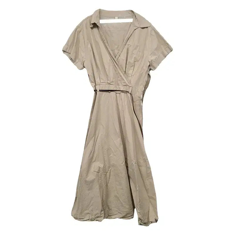 [BUNJANG] Beige Casual Belted Shirtdress / 베이지 캐주얼 벨티드 원피스 L