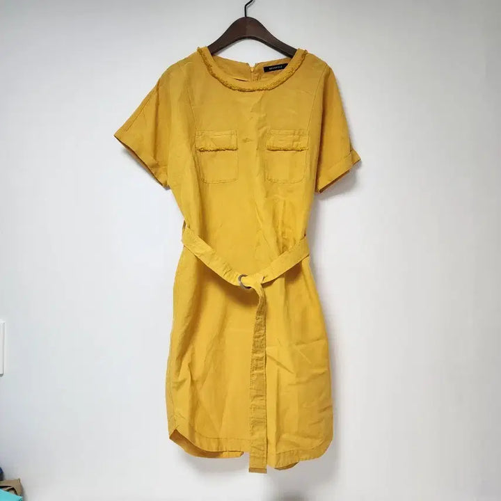 [SOLD OUT] 빈폴 옐로우 벨트 반팔 린넨혼방 원피스