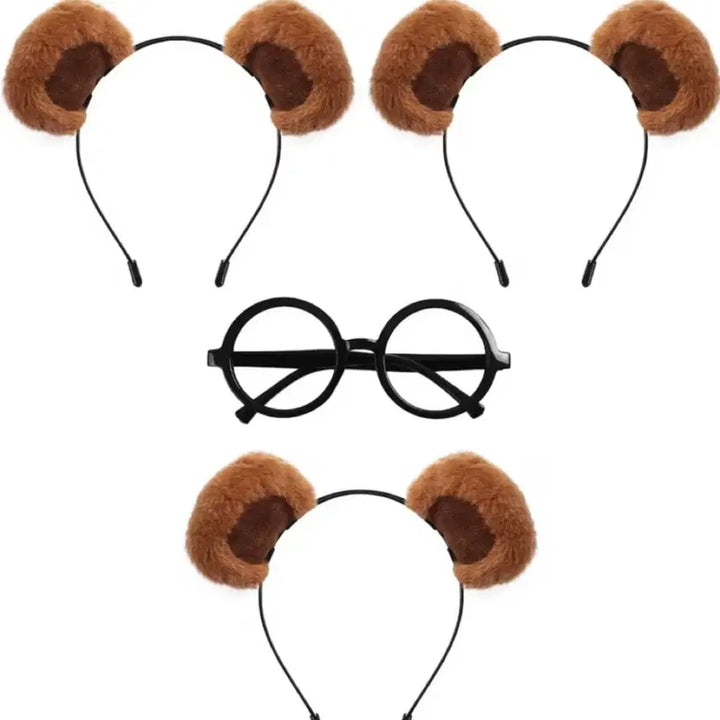 [BUNJANG] Alvin and the Chipmunks Squirrel Ears Headband Set with Glasses / 앨빈과 슈퍼밴드 다람쥐 곰돌이 귀 머리띠 3개+안경 / 졸업사진 코스튬