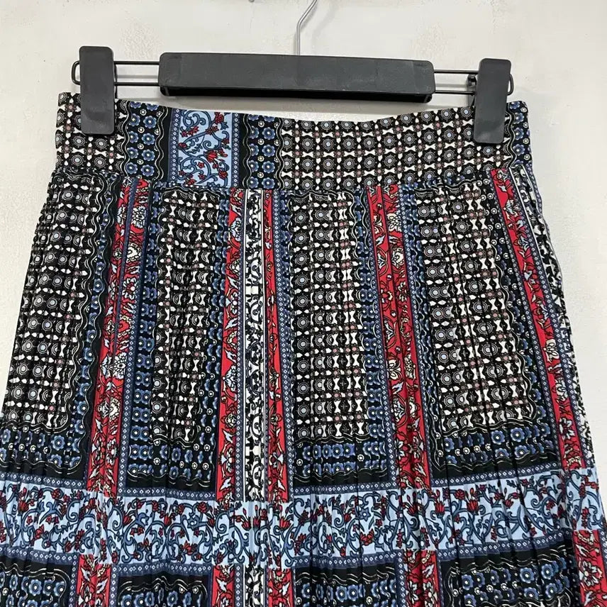 [BUNJANG] Ethnic Dot Mesh Panel Pleated Long Skirt / 특가새)N6317 에스닉 도트 망사배색 롱 스커트.플리츠.보헤미안