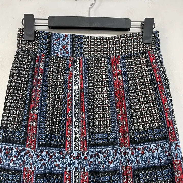 [BUNJANG] Ethnic Dot Mesh Panel Pleated Long Skirt / 특가새)N6317 에스닉 도트 망사배색 롱 스커트.플리츠.보헤미안