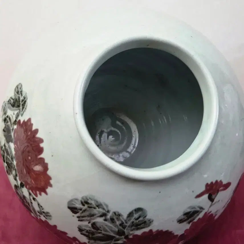 [BUNJANG] White Porcelain Celadon Buncheong Moon Jar with Peony Pattern / *백자 진사 모란문 달 항아리