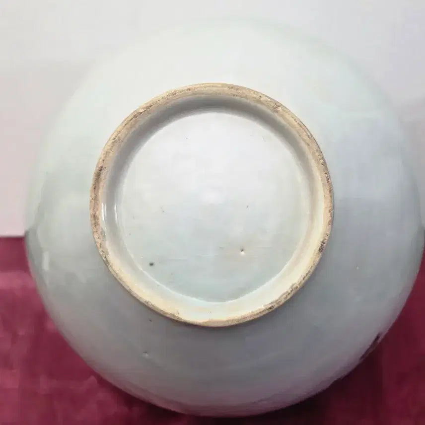 [BUNJANG] White Porcelain Celadon Buncheong Moon Jar with Peony Pattern / *백자 진사 모란문 달 항아리