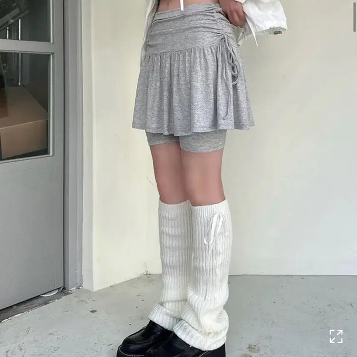 [BUNJANG] Balletcore Ribbon Shirring Flare Pants Skirt / 발레코어룩 밴딩 셔링 리본 플레어 팬츠스커트