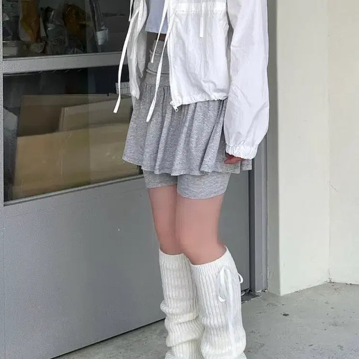 [BUNJANG] Balletcore Ribbon Shirring Flare Pants Skirt / 발레코어룩 밴딩 셔링 리본 플레어 팬츠스커트