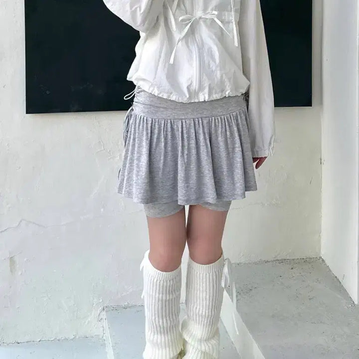 [BUNJANG] Balletcore Ribbon Shirring Flare Pants Skirt / 발레코어룩 밴딩 셔링 리본 플레어 팬츠스커트
