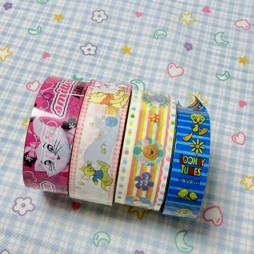 [BUNJANG] Vintage Winnie the Pooh &amp; Tweety Masking Tape &amp; Sticker Set / 고전문구 고전 푸우 트위티 마스킹테이프 스티커 테이프