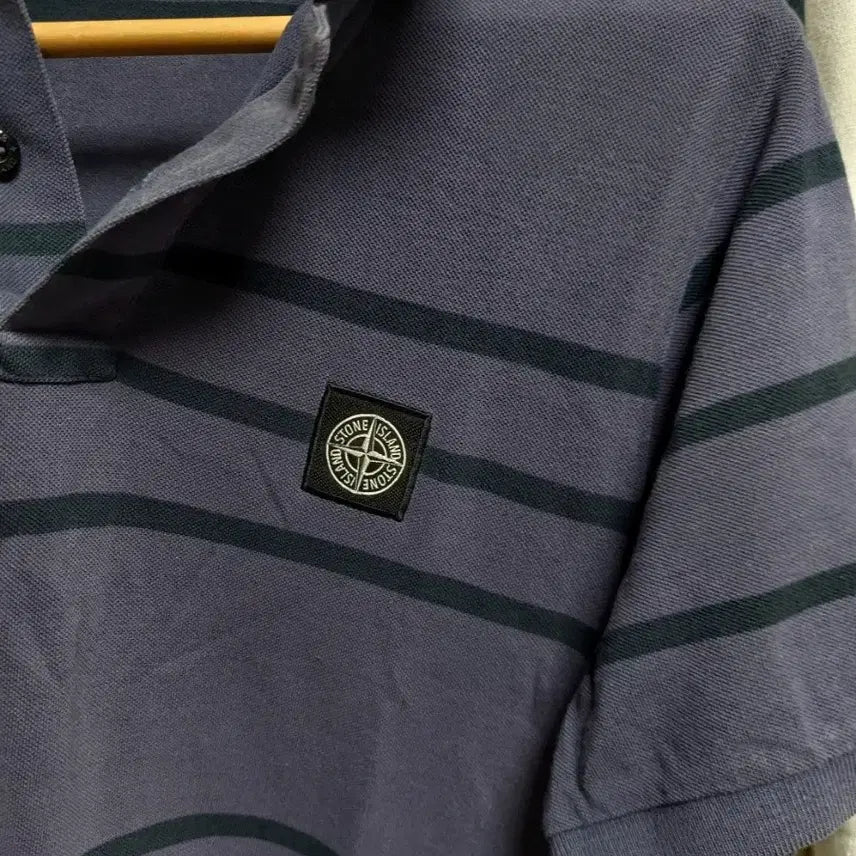 [BUNJANG] Stone Island Striped Short-Sleeve Polo Shirt (L) / 스톤아일랜드 스트라이프 반팔 폴로티 L