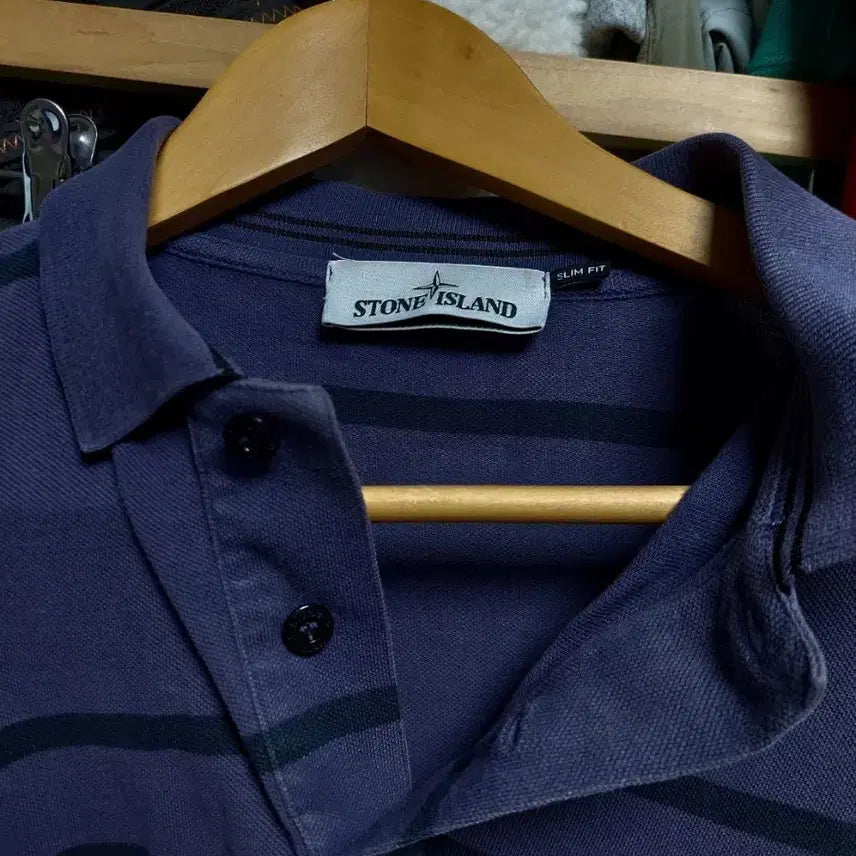 [BUNJANG] Stone Island Striped Short-Sleeve Polo Shirt (L) / 스톤아일랜드 스트라이프 반팔 폴로티 L