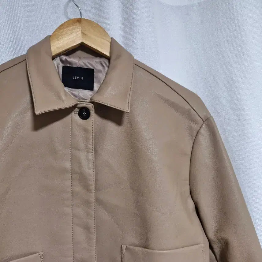 [BUNJANG] Lemui Beige Eco-Leather Cropped Jacket / lemui 르뮈 베이지 에코레더 크롭 자켓