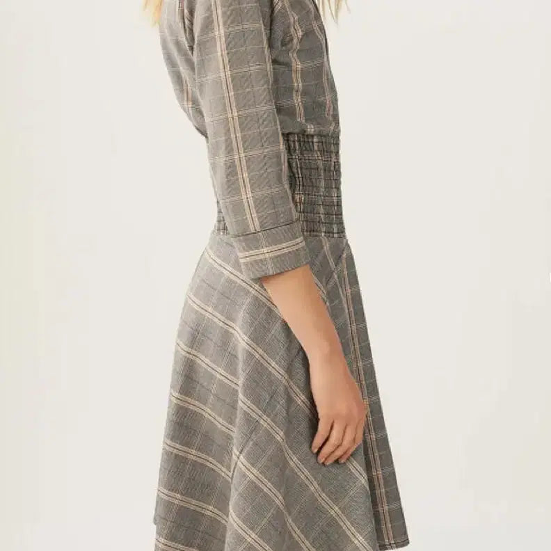 [BUNJANG] Maje Checked Smocked Banding Shirt Dress / 마쥬 MAJE 스모크 밴딩 체크 셔츠 원피스 플레어7부봄가을하객룩출근룩