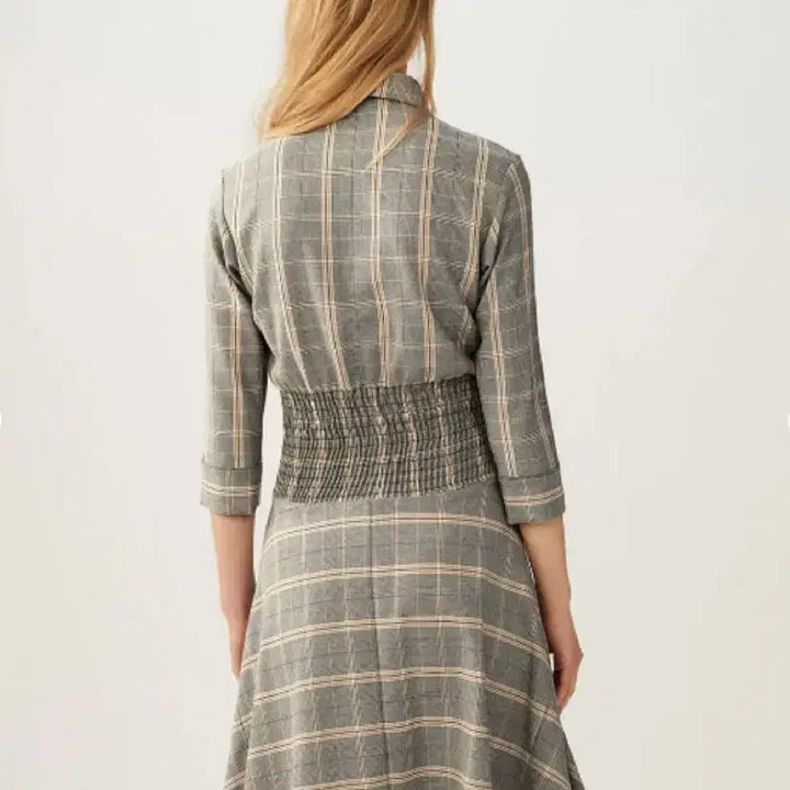 [BUNJANG] Maje Checked Smocked Banding Shirt Dress / 마쥬 MAJE 스모크 밴딩 체크 셔츠 원피스 플레어7부봄가을하객룩출근룩